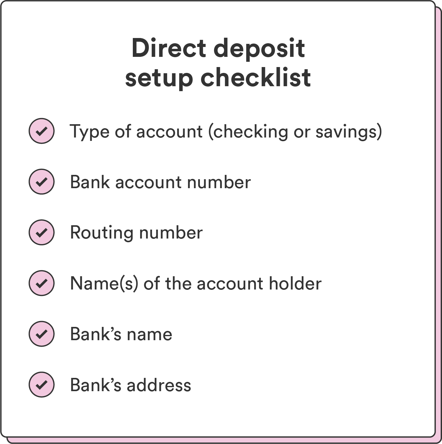 A graphic showcases a checklist of how to set up direct deposit.