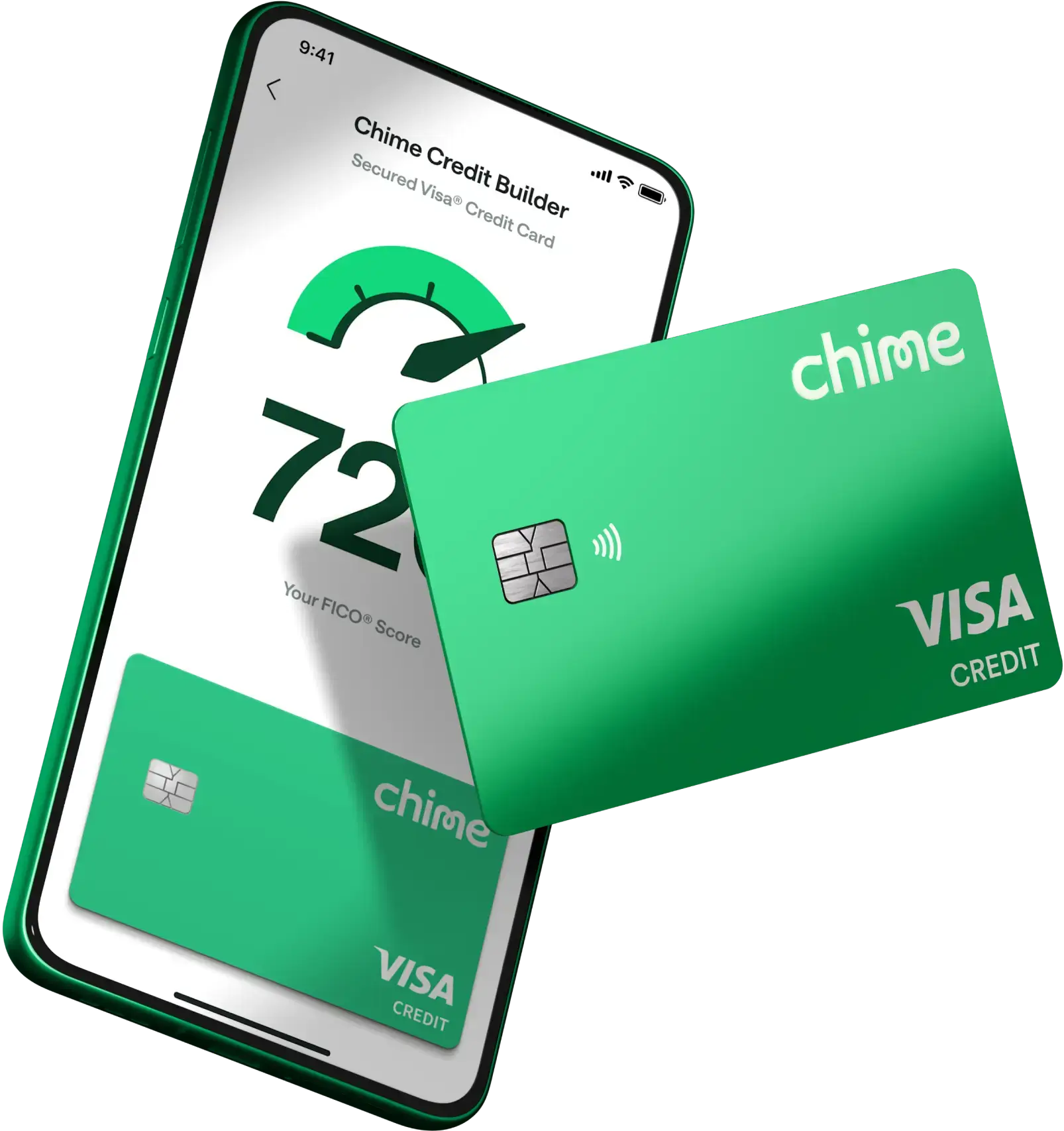 Chime Visa® Credit Card and phone with Chime app